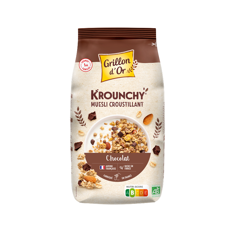 Krounchy familial chocolat 1kg, au sucre de canne complet