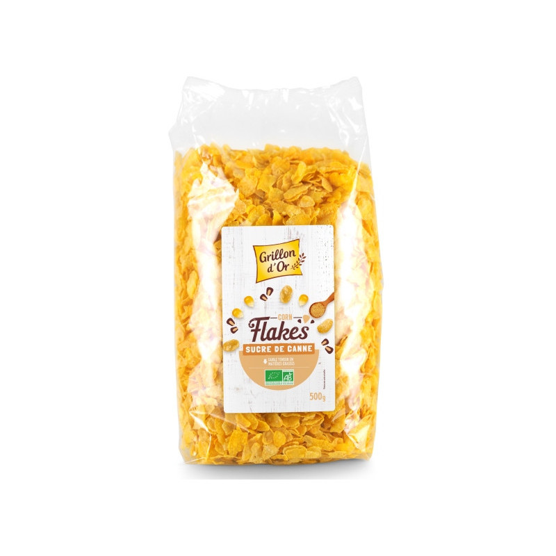 Corn flakes au sucre de canne 500g (maïs, sirop de malt d'orge, sel)