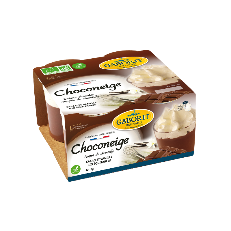 Choconeige, crème dessert au chocolat nappée crème chantilly, 4x110g