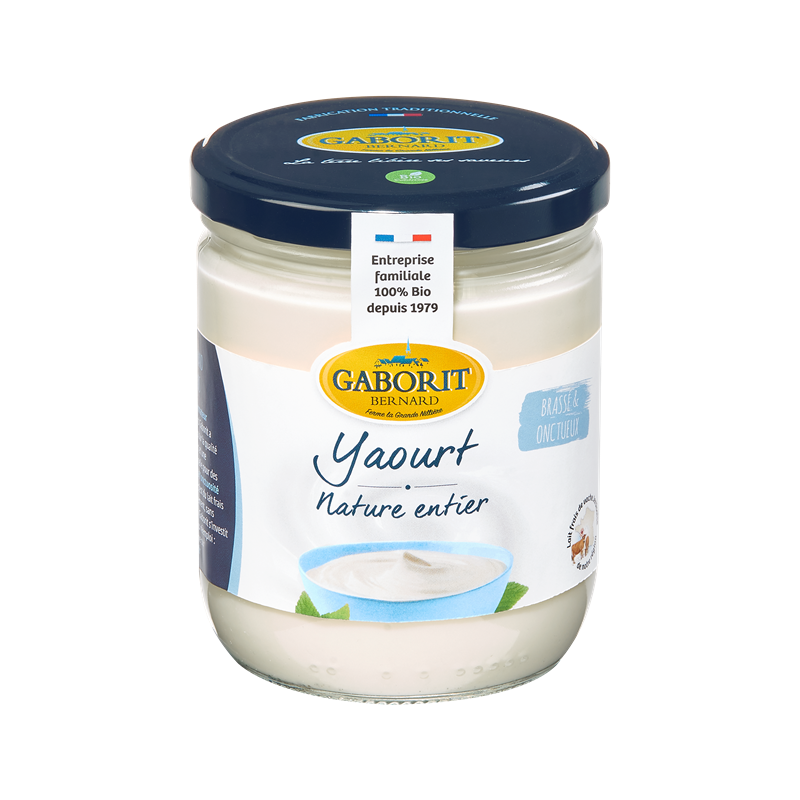 Yaourt brassé nature entier, pot en verre 400g