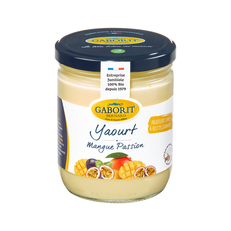 Yaourt brassé mangue passion, pot en verre 400g