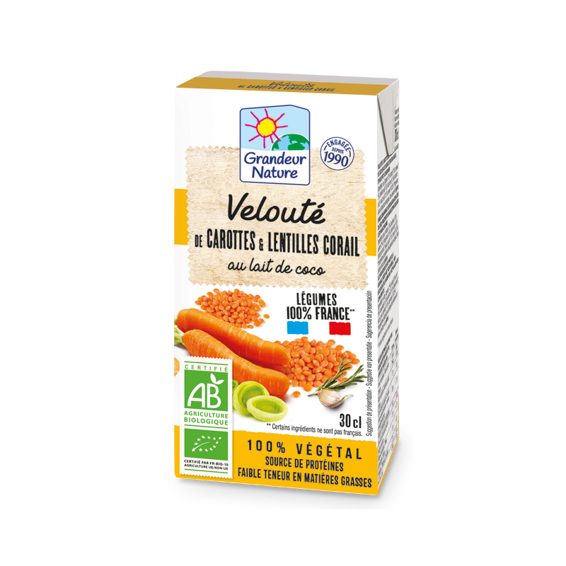 Velouté de carottes et lentilles corail au lait de coco 30cl