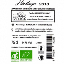 Vin rouge AOC Montagne-Saint-Emilion Héritage" Château Franc-Baudron 75cl"