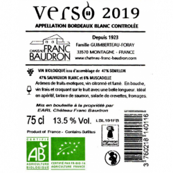 Vin blanc AOC Bordeaux Verso" Château Franc-Baudron 75cl"