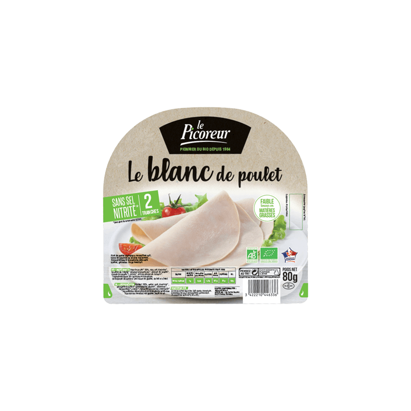 Blanc de poulet 2 tranches sans sel nitrité 80g