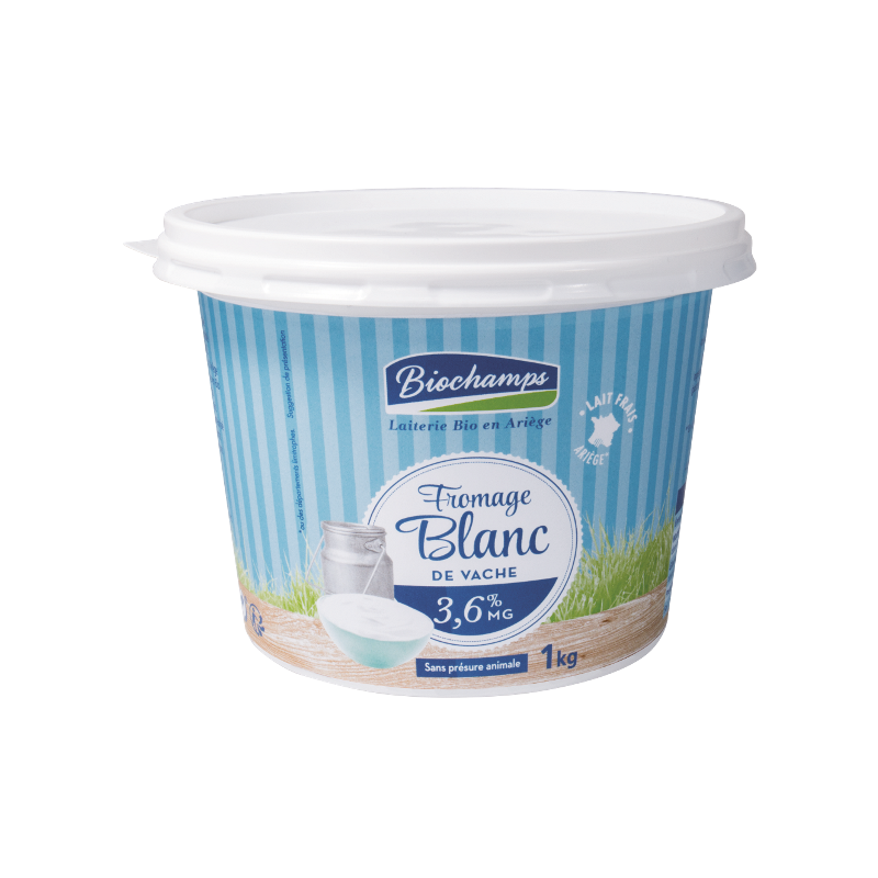 Fromage blanc vache 3,6% MG 1kg, sans présure animale